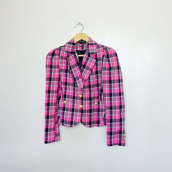 Express Jackets & Blazers - Pink Plaid Express Jacket Size 0 EUC